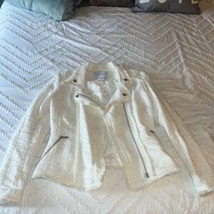 Carolina Belle Montreal Moto Cream White Zip‎ Blazer Jacket Size Small
